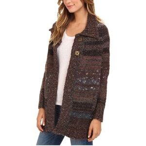 FREE PEOPLE Wool Starlight Shadow Oversized Long Cardigan Sweater Brown XS